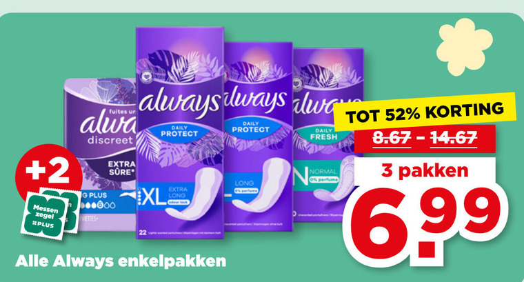 Always   maandverband, inlegkruisjes folder aanbieding bij  Plus - details