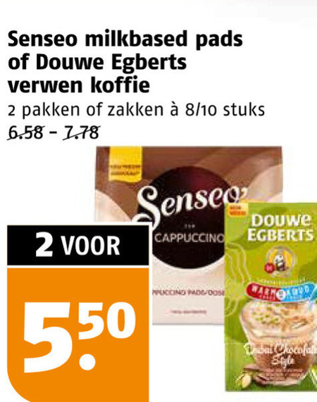 douwe egberts senseo oploskoffie koffiepads 2 milkbased pads verwen koffie pakken zakken 8 10 stuks cappuccino chocolate folder aanbieding bij Poiesz Douwe Egberts Senseo oploskoffie, koffiepad folder aanbieding bij Poiesz - details