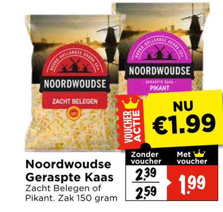 Noordwoudse   geraspte kaas folder aanbieding bij  Vomar - details