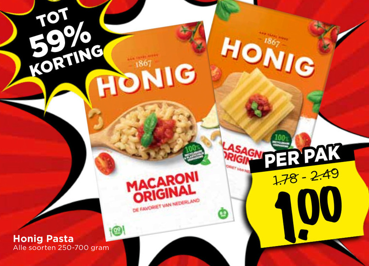 Honig   lasagnebladen, spaghetti folder aanbieding bij  Vomar - details