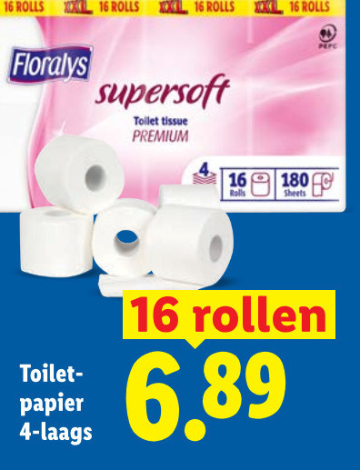floralys toiletpapier 4 16 rolls xxl xl toilet tissue premium sheets papier rollen folder aanbieding bij Lidl Floralys toiletpapier folder aanbieding bij Lidl - details