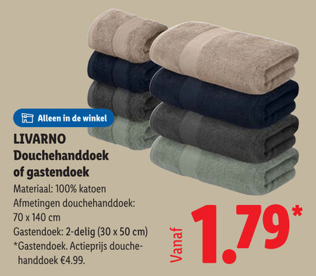 handdoek baddoek 2 30 50 100 140 livarno douchehanddoek gastendoek materiaal katoen cm delig actieprijs douche folder aanbieding bij Lidl