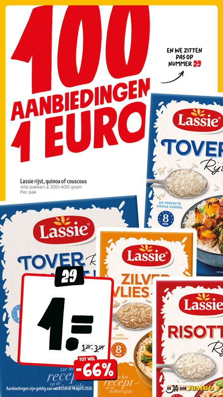 lassie rijst 1 8 14 100 couscous pakken pak zitten pas nummer tover droge korrel min zilver vlies volkoren l achterzijde serve r jumbo folder aanbieding bij Jumbo Lassie rijst folder aanbieding bij Jumbo - details