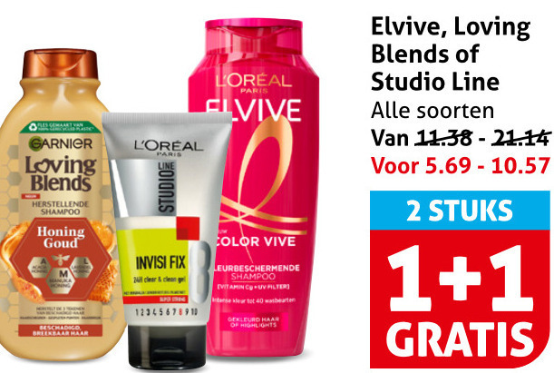 Garnier Loving Blends   shampoo, haargel folder aanbieding bij  Hoogvliet - details
