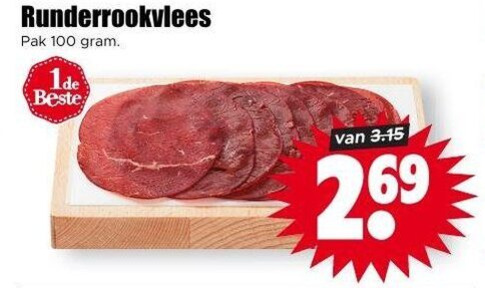 runderrookvlees 100 pak folder aanbieding bij Dirk