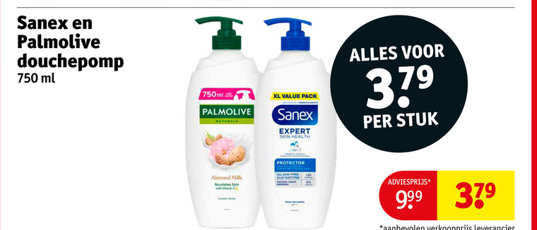 sanex palmolive douchegel 2 379 750 ml 750ml naturals xl pack expert skin health stuk protector almond milk nourishes vitamin cream all types folder aanbieding bij Kruidvat Sanex douchegel folder aanbieding bij Kruidvat - details