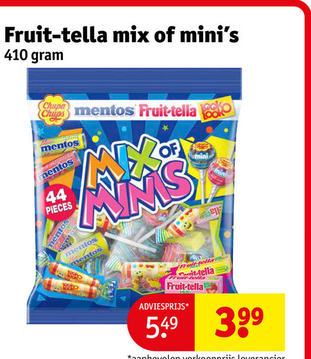 fruit-tella snoep 44 chupa chips mentos fruit mix pieces min fruittella it mini folder aanbieding bij Kruidvat Fruit-Tella snoep folder aanbieding bij Kruidvat - details