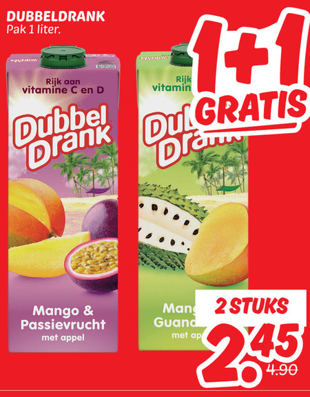 Dubbeldrank   fruitdrank folder aanbieding bij  Dekamarkt - details