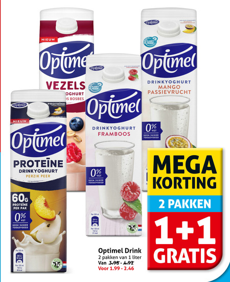 Optimel   drinkyoghurt folder aanbieding bij  Hoogvliet - details