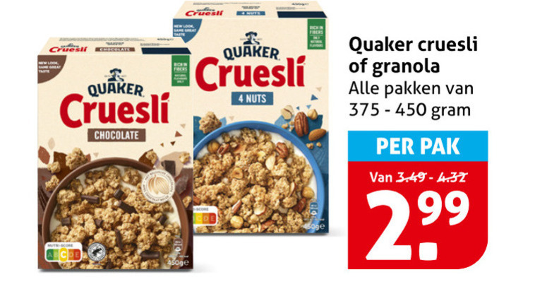 Quaker   cruesli folder aanbieding bij  Hoogvliet - details