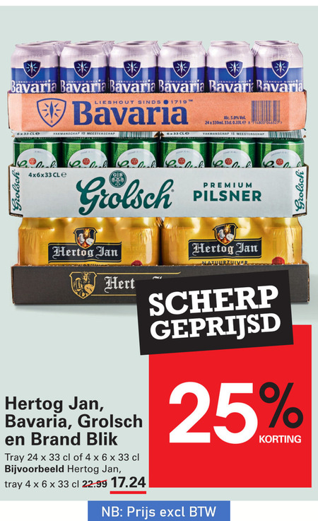 hertog jan grolsch bavaria brand blikjes bier 4 6 8 24 25 33 lieshout meesterschap vakmanschap 330ml hert blik tray premium pilsner natuurzuiver scherp geprijsd folder aanbieding bij Sligro Bavaria blikje bier folder aanbieding bij Sligro - details