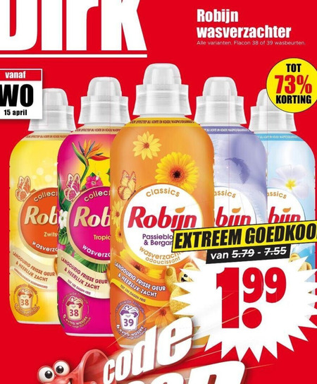 Robijn   wasverzachter folder aanbieding bij  Dirk - details