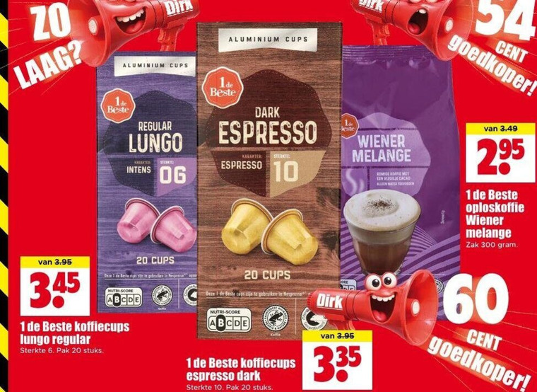 1 De Beste   koffiecups, oploskoffie folder aanbieding bij  Dirk - details