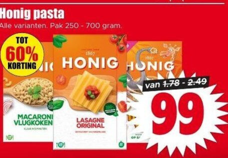 Honig   lasagnebladen, pasta folder aanbieding bij  Dirk - details