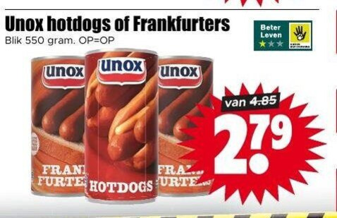 Unox   knakworst, hotdogworstjes folder aanbieding bij  Dirk - details