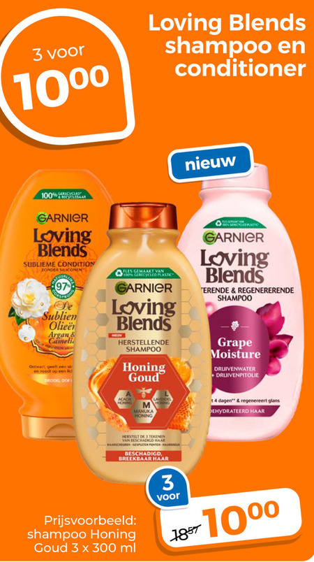 Garnier Loving Blends   conditioner, shampoo folder aanbieding bij  Trekpleister - details