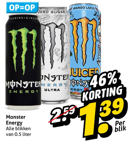 Monster   energiedrank folder aanbieding bij  Hoogvliet - details