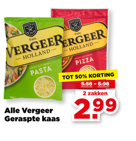 Vergeer   geraspte kaas folder aanbieding bij  Plus - details