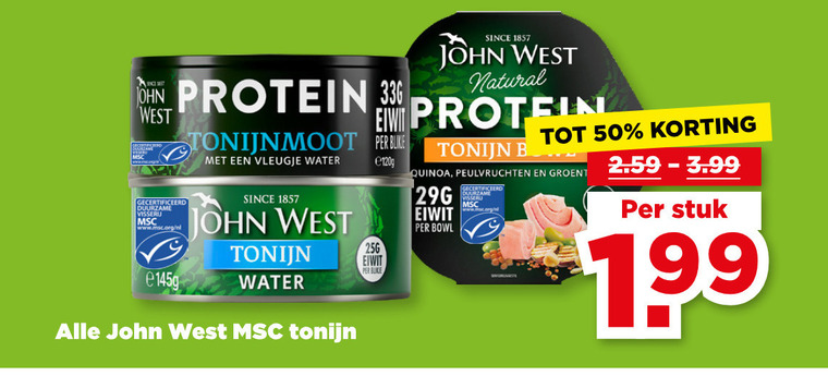 John West   tonijn in blik folder aanbieding bij  Plus - details
