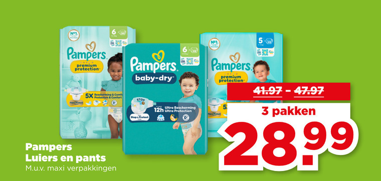 Pampers   luiers, luierbroekjes folder aanbieding bij  Plus - details