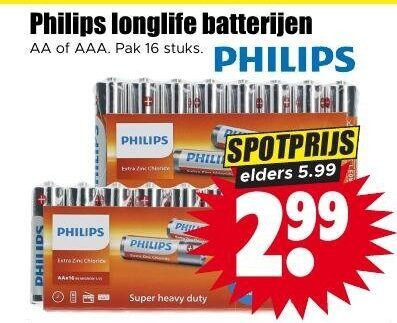 Philips   batterij folder aanbieding bij  Dirk - details