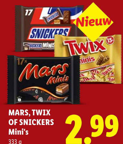 Snickers   mini chocoladerepen folder aanbieding bij  Lidl - details