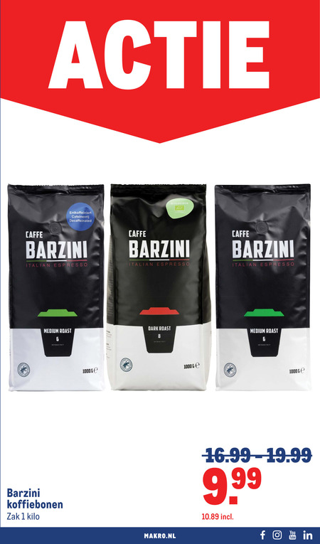 Barzini   koffiebonen folder aanbieding bij  Makro - details