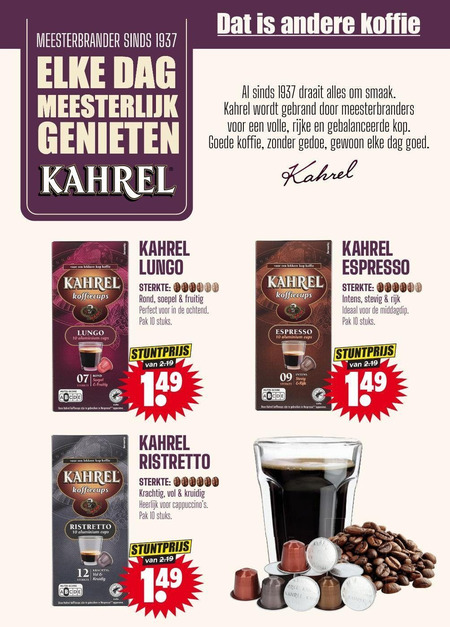 Kahrel   koffiecups folder aanbieding bij  Dirk - details