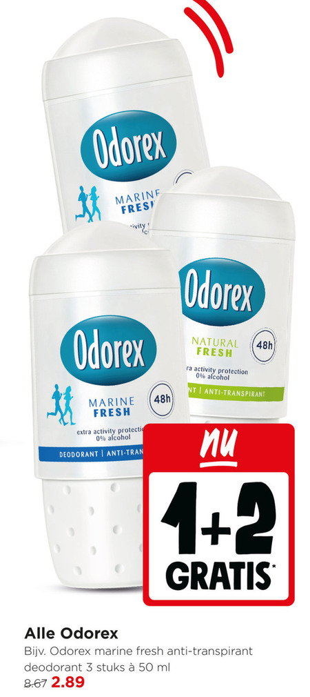 odorex deodorant 1 2 3 50 marine fresh activity protection alcohol anti natural transpirant stuks ml folder aanbieding bij Jumbo Odorex deodorant folder aanbieding bij Jumbo - details