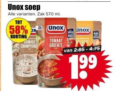 Unox   soep folder aanbieding bij  Dirk - details