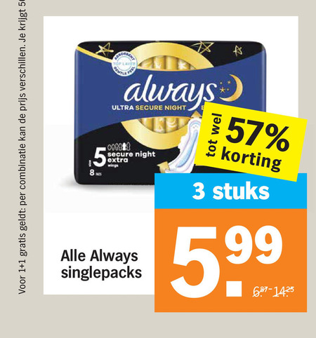 Always   inlegkruisjes, maandverband folder aanbieding bij  Albert&nbsp;Heijn - details