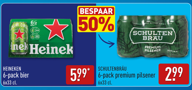 schultenbrau blikjes bier 6 50 100 330 honneur orig pack teelt heineken bespaar traditioneel recept premium pilsener ml folder aanbieding bij Aldi Schultenbrau blikje bier folder aanbieding bij Aldi - details