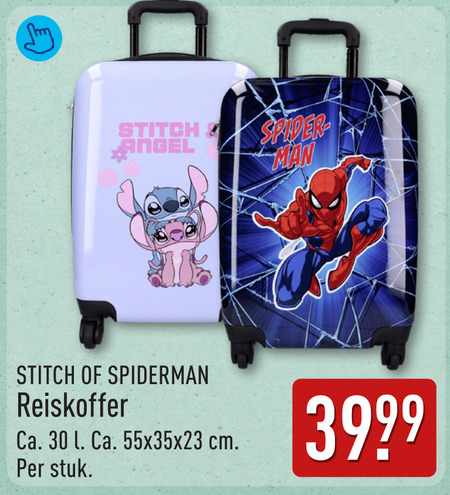 koffers 30 stitch angel man spiderman reiskoffer ca. l cm stuk folder aanbieding bij Aldi