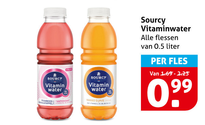 sourcy fruitdrank vitamin water antioxidant mango guave vitaminwater flessen liter fles folder aanbieding bij Hoogvliet Sourcy fruitdrank folder aanbieding bij Hoogvliet - details