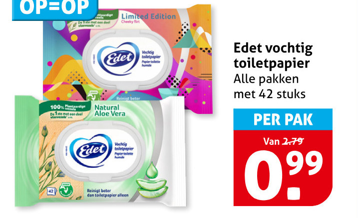 Edet   vochtig toiletpapier folder aanbieding bij  Hoogvliet - details