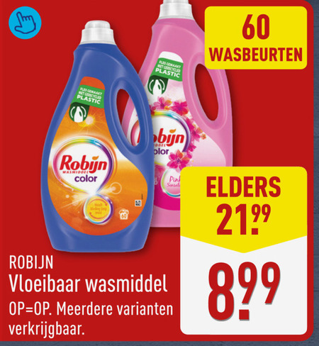 robijn wasmiddel 60 fles gemaakt gerecycled plastic color glansmiddel melding lang vloeibaar sensation meerdere wasbeurten elders folder aanbieding bij Aldi Robijn wasmiddel folder aanbieding bij Aldi - details