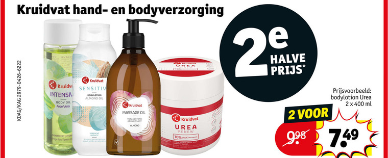 kruidvat huismerk handcreme 2 10 400 bodyverzorging halve intensive body oil aloe vera sensitiv bodylotion almond hydrateert droge huid peau tri gevoelige peaux seeches sensibles massage verzachtend adoucissant creme ruwe pour les ml folder aanbieding bij Kruidvat Kruidvat Huismerk handcreme folder aanbieding bij Kruidvat - details