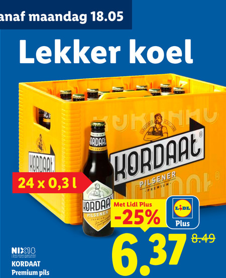 kordaat krat bier 24 25 maandag koel nix18 jaar legitimatie zient premium pils pilsener holland folder aanbieding bij Lidl Kordaat krat bier folder aanbieding bij Lidl - details