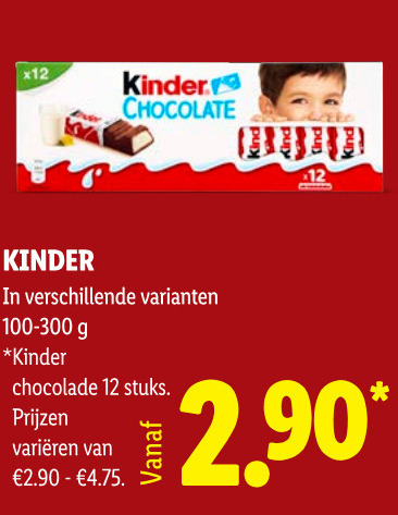 kinder chocolade 12 chocolate 100-300 stuks varieeren folder aanbieding bij Lidl Kinder chocolade folder aanbieding bij Lidl - details