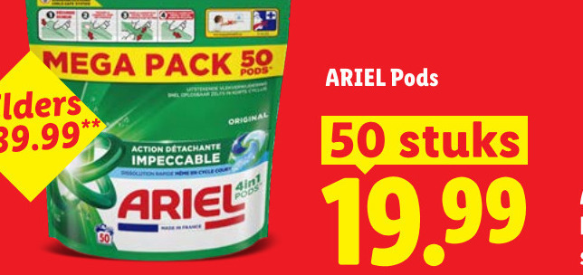 ariel wasmiddel 50 mega pack elders action impeccable original 4in1 stuks folder aanbieding bij Lidl Ariel wasmiddel folder aanbieding bij Lidl - details