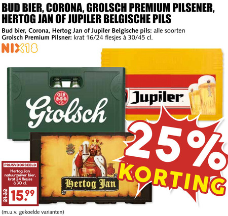 Jupiler   blikje bier, krat bier folder aanbieding bij  MCD&nbsp;Supermarkt&nbsp;Basis - details