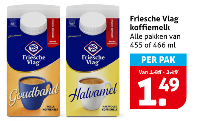 friesche vlag koffiemelk goudband nieuwe volle halvamel halfvolle pakken ml pak folder aanbieding bij Hoogvliet Friesche Vlag koffiemelk folder aanbieding bij Hoogvliet - details