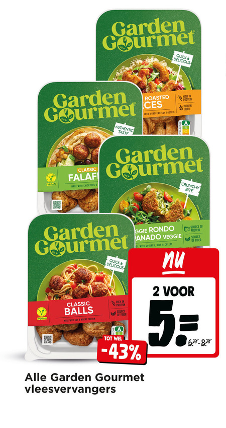 garden gourmet vegetarisch 2 5 100 quick roasted high protein european soy authentic with crunchy bite classic balls wheat source rondo veggie spinach rice cheese vleesvervangers folder aanbieding bij Jumbo Garden Gourmet vegetarisch folder aanbieding bij Jumbo - details