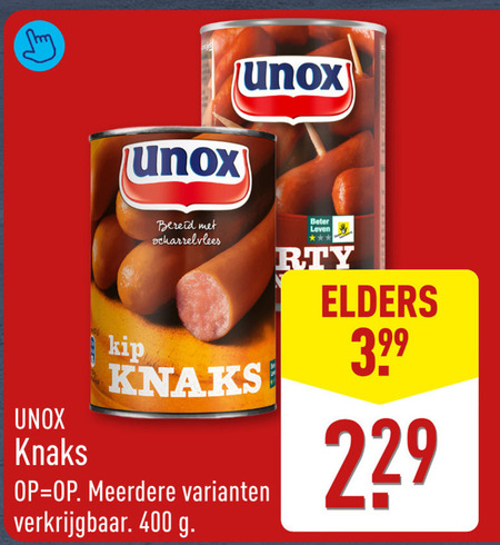 unox knakworsten 400 knaks bereid scharrelvlees kip meerdere beter leven elders folder aanbieding bij Aldi Unox knakworst folder aanbieding bij Aldi - details