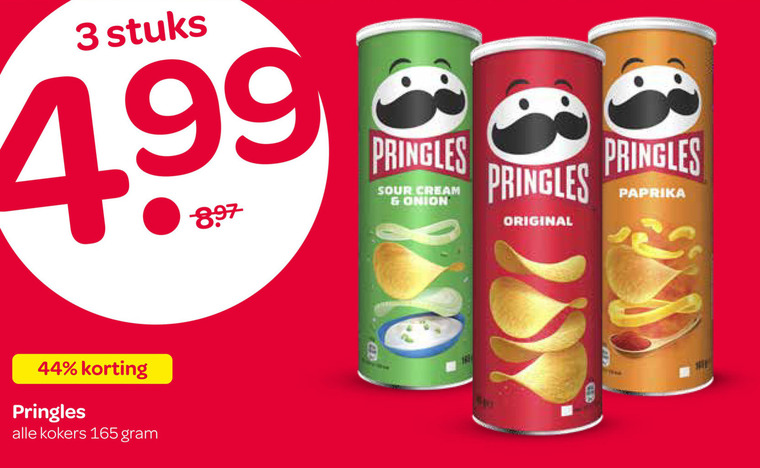 pringles chips 3 44 stuks sour cream onion original paprika kokers folder aanbieding bij Spar Pringles chips folder aanbieding bij Spar - details