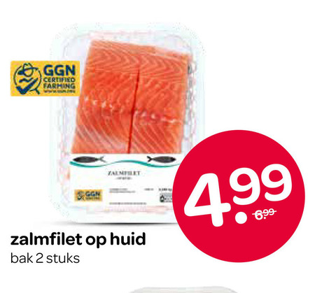 zalmfilet 2 certified farming huid bak stuks folder aanbieding bij Spar