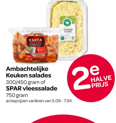 salade 2 750 pasta ambachtelijke keuken salades 300 450 vleessalade varieeren halve folder aanbieding bij Spar