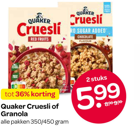 Quaker   cruesli folder aanbieding bij  Spar - details