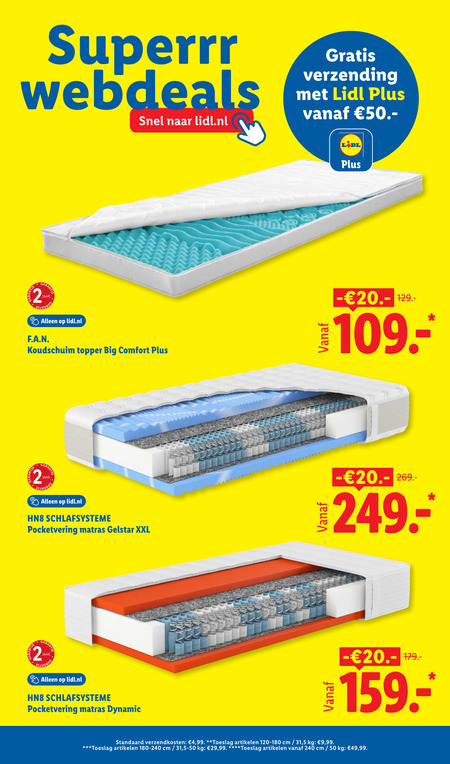 matras 2 50 240 webdeals lidl.nl verzending koudschuim big comfort jaar pocketvering xxl garant dynamic verzendkosten 4 99 toeslag artikelen cm 31 5 9 folder aanbieding bij Lidl