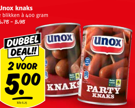 unox knakworsten 2 400 knaks blikken dubbel deal kilo leven party folder aanbieding bij Poiesz Unox knakworst folder aanbieding bij Poiesz - details